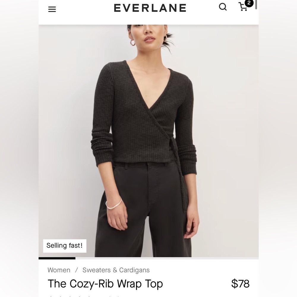 Everlane cozy rib wrap top in black xs like new